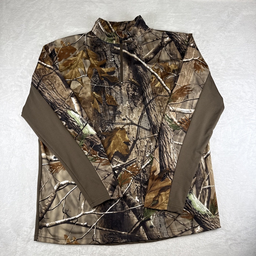 Realtree 1/4 Zip Pullover Men's Med AP Camo Performance Stretch Lightweight